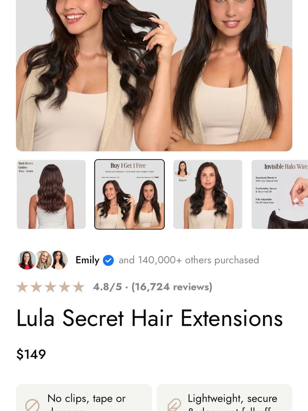 LULA Secret Hair Extensions 16” + 18” 🤎